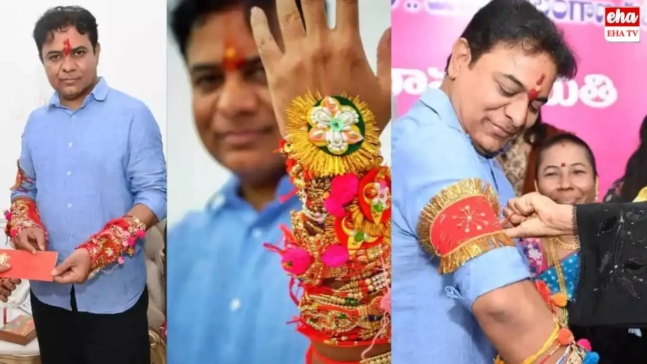 KTR : కేటీఆర్‌కు రాఖీలు కట్టిన మహిళా కమిషన్‌ సభ్యులు.. సర్కారు నోటీసులు..!