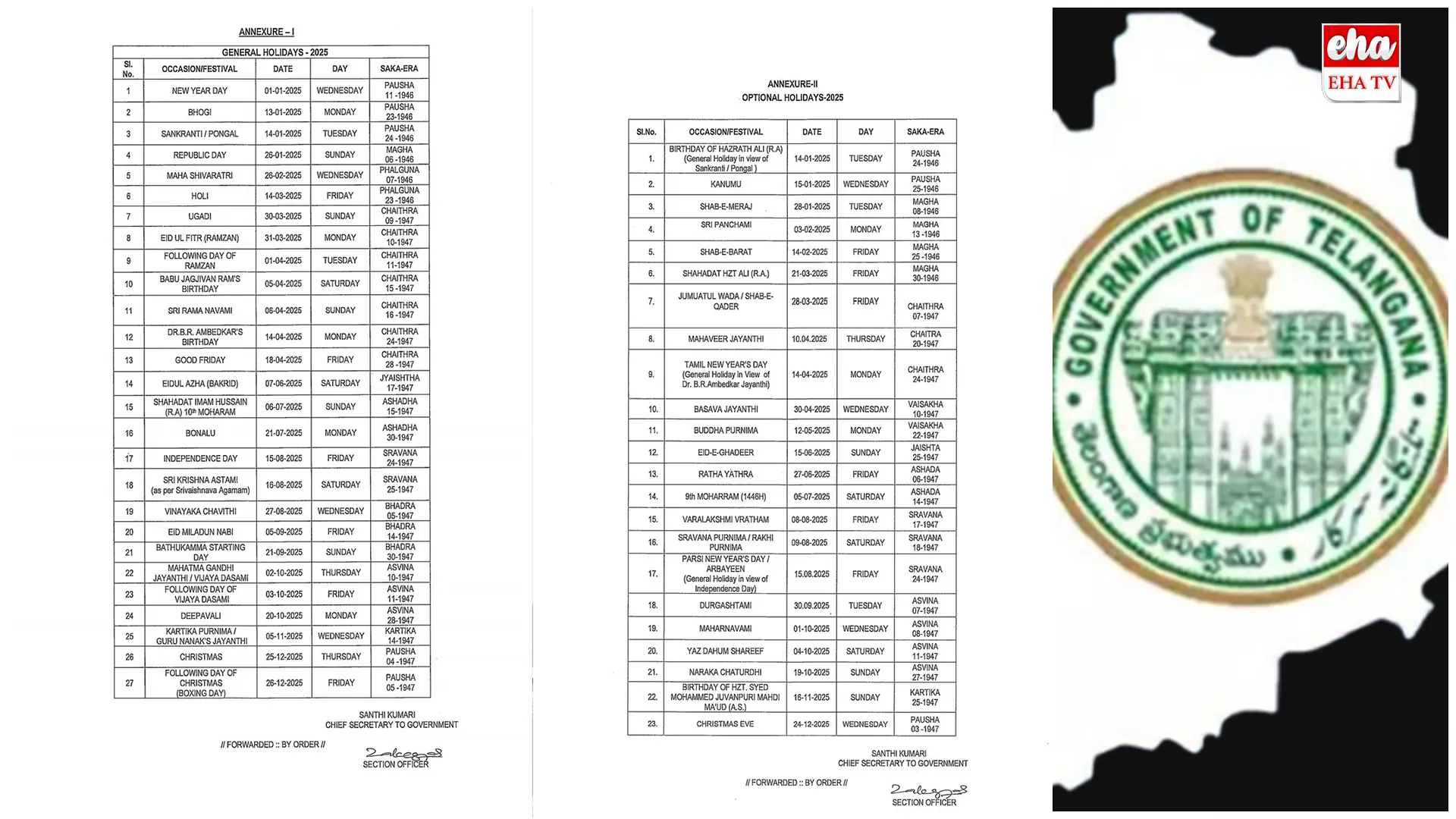 Releases 2025 Holiday List:  2025 సంవత్సరానికి సెలవుల జాబితా విడుదల