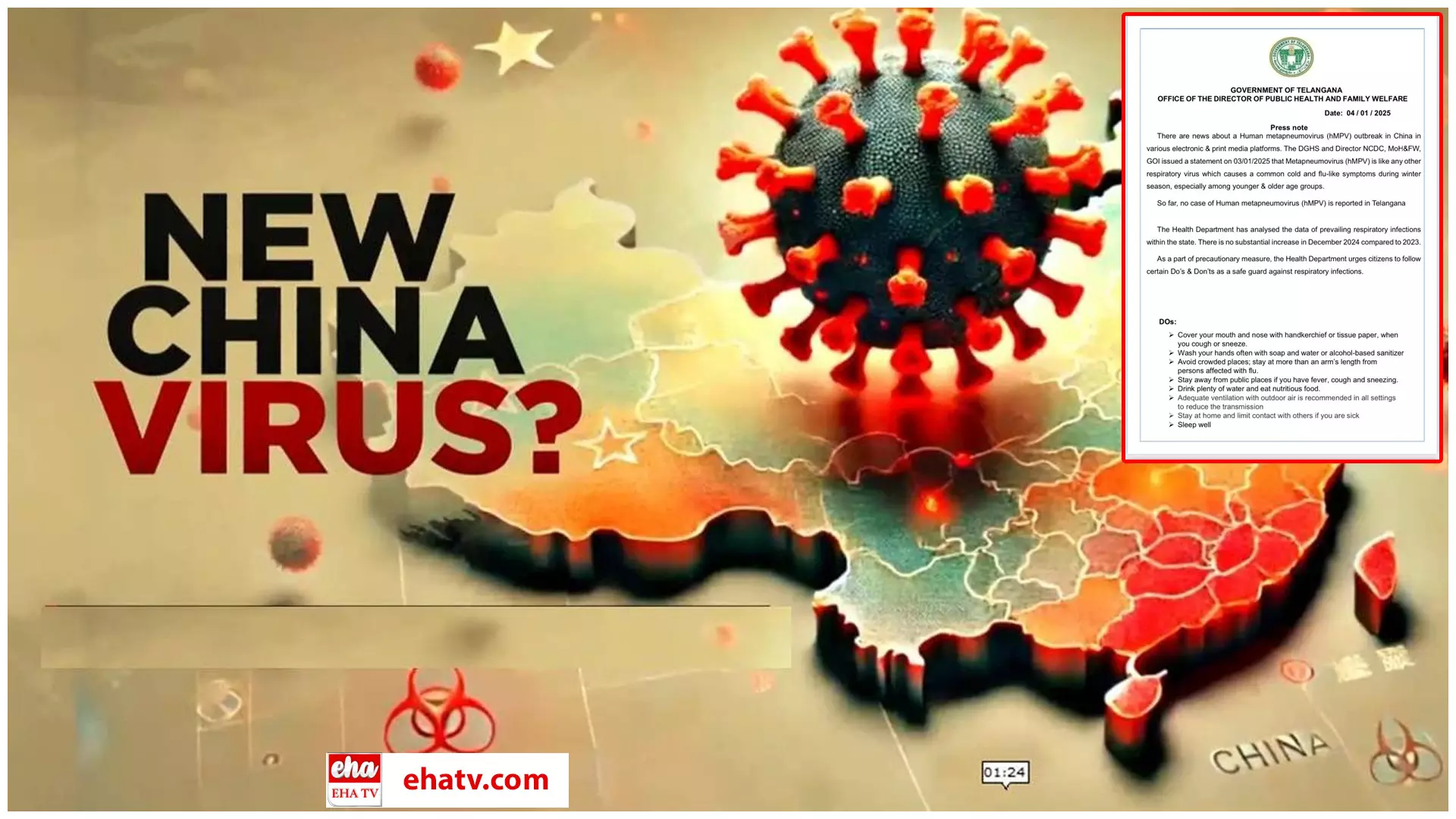 HMPV Virus Alert in China :  చైనాలో HMPV వైరస్‌తో తెలంగాణ ప్రజలకు ప్రభుత్వం హెచ్చరికలు